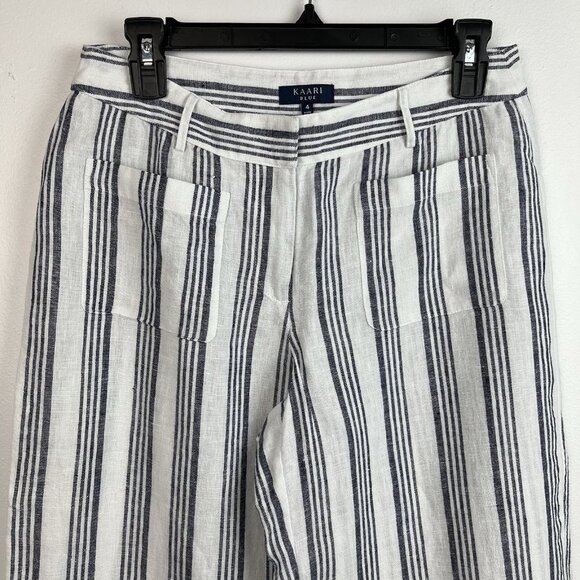 Kaari Blue 100% Linen Wide‎ Leg Cropped Pants Culottes Size 4 Pockets Casual - Picture 2 of 11
